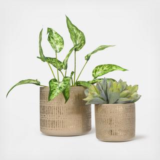 Printed Lines 2-Piece Stoneware Planter Set