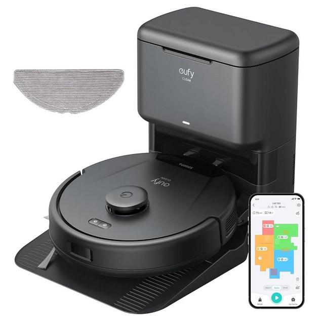 eufy L60 Hybrid Robot Vacuum with Self Empty Station, Hair Detangling Technology, Up to 60 Days of Hands Free Cleaning, Ultra Strong 5,000 Pa Suction to Remove Hair, Dust, Mop Pad