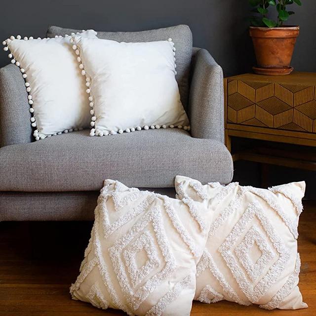 Couch Pillow Covers for Living Room - Set of 4 Cream 18 x 18 Boho Pillow Covers - Decorative Couch Throw Pillow Cases - Farmhouse Pillows for Couch