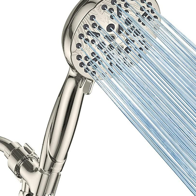 High Pressure Shower Head with Handheld - 5 Spray Settings High Flow Detachable Rain Shower Heads with 60” Extra-long Stainless Steel Hose and Adjustable Bracket with Brass Joint – Brushed Nickel