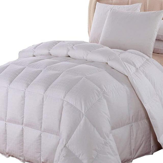 Royal Hotel Dobby Down Comforter 650-FILL-POWER Down-Fill, 100% Cotton 300-Thread-Count, King Size, Down White