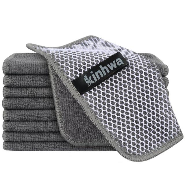 KinHwa Kitchen Washcloths for Dishes Absorbent Microfiber Dish Cloths Quick Dry Dish Rags with Poly Scour Scrub Side Ideal for Kitchen Cleaning and Housekeeping (Gray, 7inchx7inch 9 Pack)