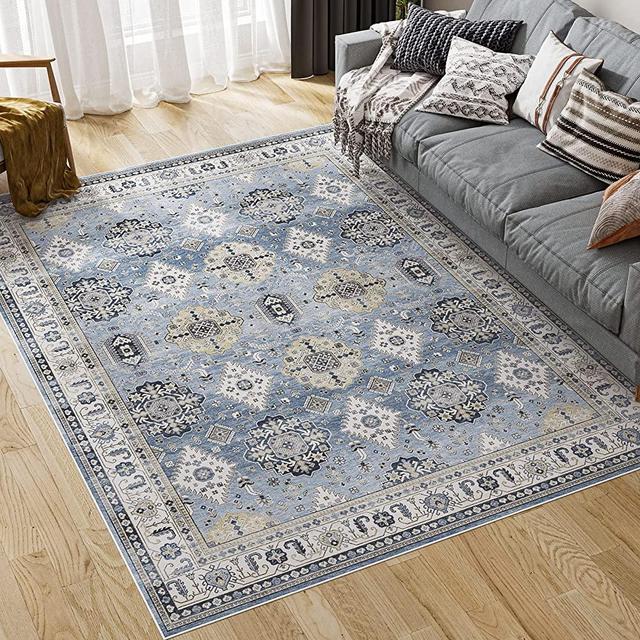 Dripex 8x10 Area Rugs - Stain Resistant Washable Rug Distressed Boho Rugs for Living Room Dining Room Bedroom Anti-Slip Low-Pile and Soft Accent Rug Farmhouse Office Home Decor, Pet & Child Friendly