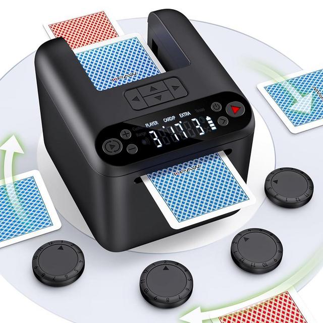 KPAW Automatic Card Dealer Machine Rotating 360 for Playing Cards 2/1/3 Decks USB Rechargeable Card Dealing Machine,Connect 4 Wireless Remotes for Texas Holdem Uno Card Game (Black, 3 Deck)