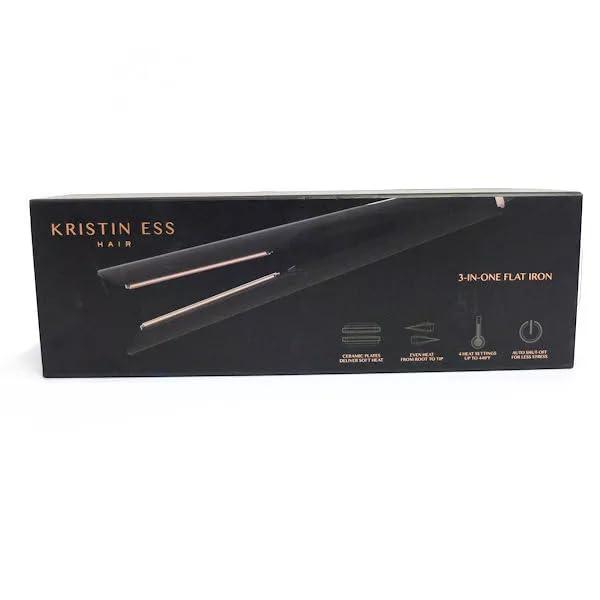 Kristin Ess Hair 3-in-One Ceramic Flat Iron Hair Straightener for Straightening, Waving + Curling, Soft Heat Technology for Smoothing + Frizz Control, Dual Voltage, Auto Shut-Off