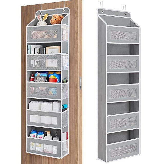 JARLINK Over the Door Organizer Storage, 5 Shelf Hanging Door Organizer with 5 Large Capacity Pockets, Anti Tilt 44 lb Load Behind Door Organizer for Bedroom, Bathroom, Pantry, Nursery, (Grey)