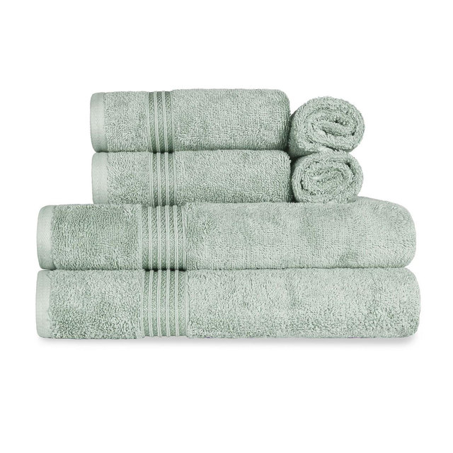 Premium Cotton Heavyweight Plush Highly-Absorbent Luxury 6 Pices Towel Set, Sage - Blue Nile Mills