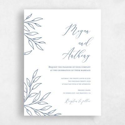 Blue Greenery Wedding Invitation - Delana Portrait
