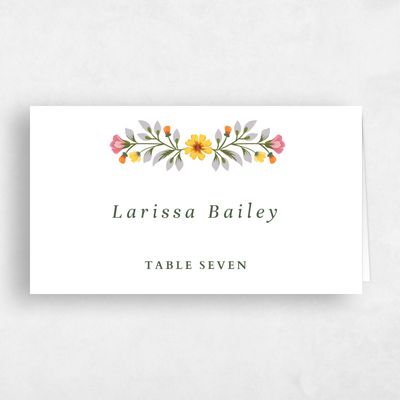 White Bordered Wedding Place Card - Blume