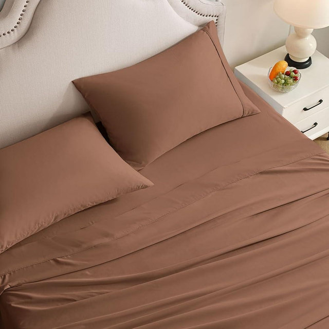 Swiftify Queen Sheet Set, 4 Pieces Hotel Luxury Soft Microfiber Queen Bed Sheets Set, Up to 16" Deep Pockets, Oeko-Tex Sheets with Elastic, Breathable, Wrinkle Free (Brown,Queen)