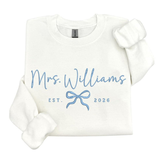 Giantbighands Personalized Embroidered Mrs Sweatshirt, Custom Bride Embroidered Sweatshirt, Gift for Bride Future Mrs