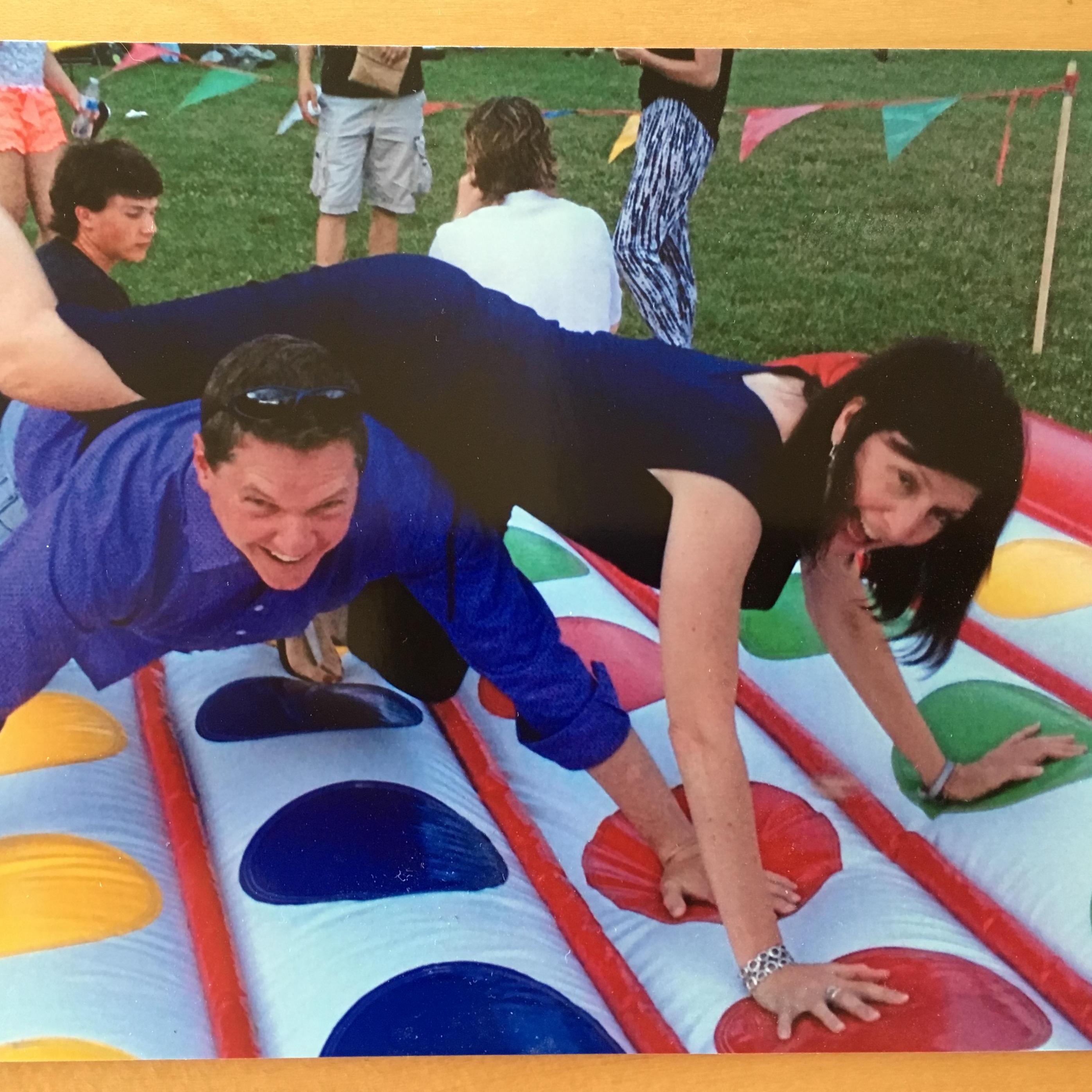 What else would "Mr Twister" do...but invite her to play some Twister at the Thompson's party!
