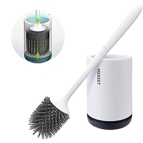 MEKEET Toilet Brush and Holder Set Soft Silicone Bristle Toilet Bowl Brush Compact Toilet Brush for Bathroom Cleaning Upgrade 2019