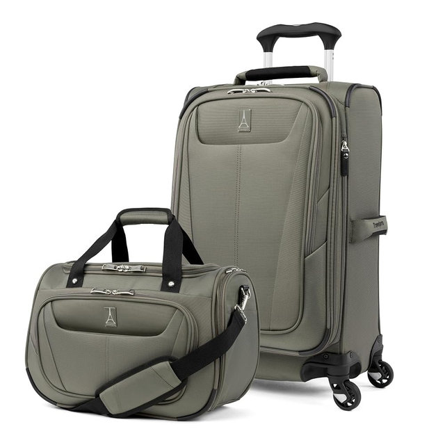 Travelpro Maxlite 5 Softside 2pc Set Expandable Carry On Luggage with 4 Spinner Wheels/Soft Underseat Tote, Lightweight Suitcase, Men and Women, Slate Green