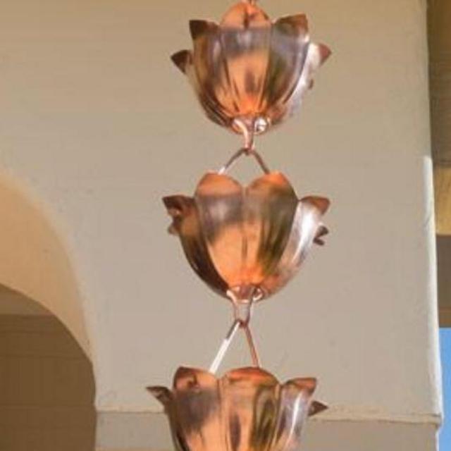 Pure Copper Lotus Rain Chain 8.5 ft