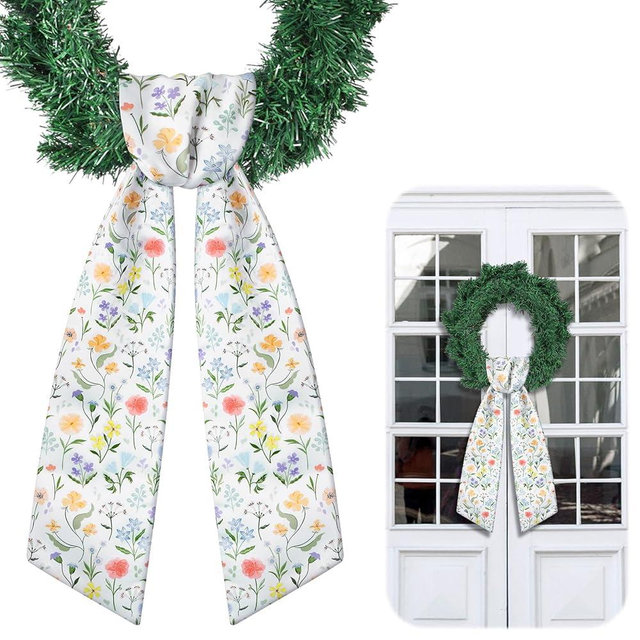 VitalCozy Wildflowers Wreath Sash for Front Door Wreath Satin Sash for Embroidery Monogram Garland Ribbon Accessories Xmas Party Yard Doorway Indoor Outdoor Wall