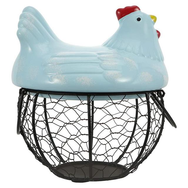 YARNOW Ceramic Egg Storage Basket Retro Iron Wire Egg Dispenser Rack Display Stand Fresh Boiled Duck Egg Fruit Vegetable Organizer For Easter Housewarming Gift