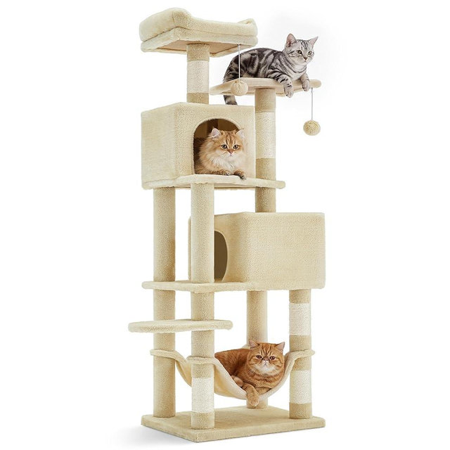 SONGMICS HOME Cat Tree for Indoor Cats, Multi-Level Cat Tower with Sisal Scratching Posts, Hammock and Condo, Beige
