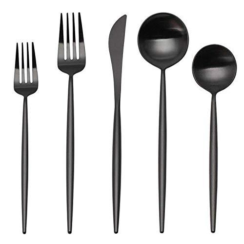 Matte Silverware Set, SHARECOOK 20-Piece Stainless Steel Satin Finish Flatware Set Service for 4, Kitchen Utensil Set, Tableware Cutlery Set for Home and Restaurant (Matte Black 20P, 20-Piece)