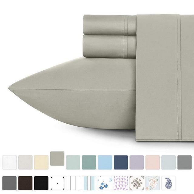 400-Thread-Count 100% Pure Cotton Sheets - 4-Piece Khaki Color King Sheet Set Long-Staple Combed Cotton Bed Sheets Breathable Sateen Weave Flat Sheets Fits Mattress Upto 18'' Deep Pocket