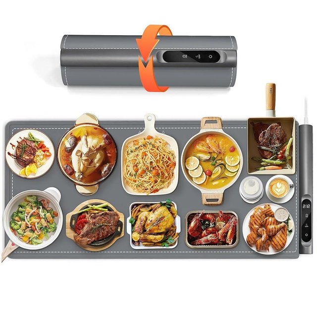 Newise Graphene Food Warming Mat for Countertop - Fast Full Surface Heating, Extra Large (XXL 36”x 16") Electric Warming Trays for Buffets Party with 6 Temp & Timer Settings, Gifts for Mom Wife, Gray