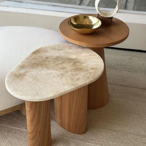 Organic Marble & Oak Side Tables – Set of 2