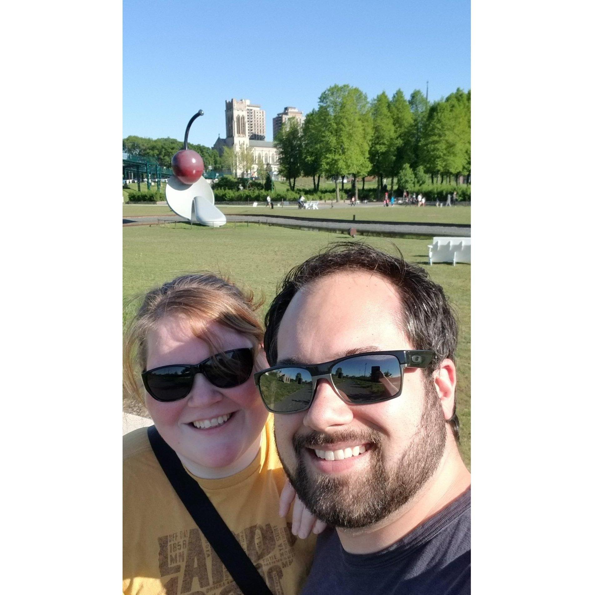 At the Minneapolis Sculpture Garden celebrating our 4 year Anniversary. Nicole didn't it know yet, but Allen was planning to propose to her just a few days later :)