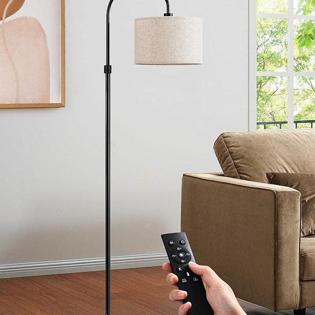 EDISHINE Dimmable Floor Lamp with Remote Control, Modern Arc Standing Lamp, 3000K-6500K Color Temperatures, Reading Light for Living Room Bedroom Office, Footswitch, LED Bulb Included, Black