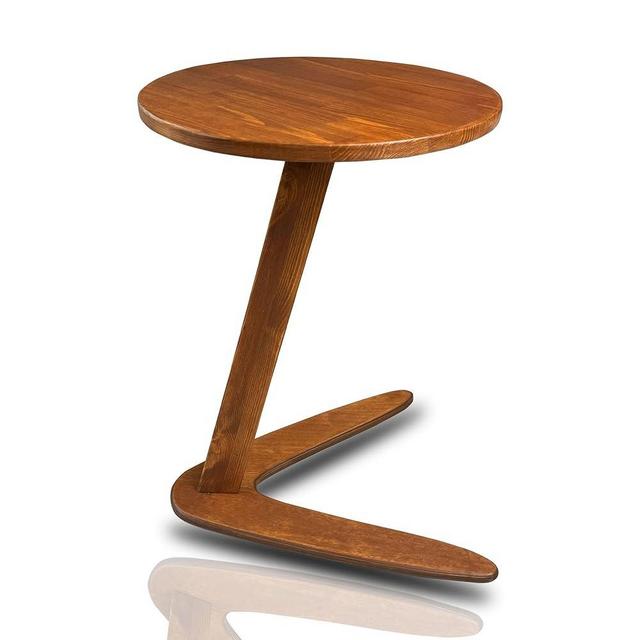 GENESIS WOODESIGN C-Shaped Handmade Solid Wood End Table, Side Table for Couches, Sofa Tables Slide Under Couch for Living Room, Over Couch TV Tray Table for Small Spaces (Medium, Chestnut)