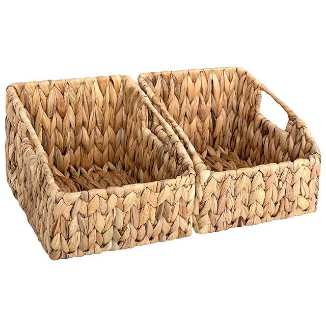 StorageWorks Water Hyacinth Wicker Baskets with Built-in Handles, Hand Woven Baskets for Organizing, Natural, 2-Pack, 7 ¾"L x 9 ½"W x 6 ½"H