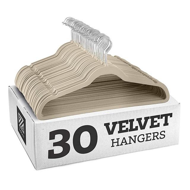 ZOBER Non-Slip Velvet Hangers, Suit Hangers Ultra Thin Space Saving 360 Degree Swivel Hook Strong and Durable Clothes Hangers Hold Up-to 10 Lbs, for Coats, Jackets, Pants, & Dress Clothes (30 Pack)
