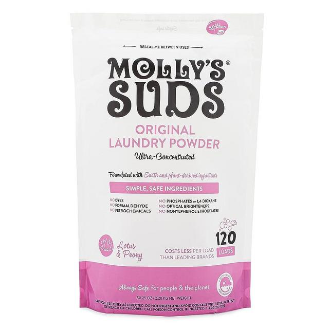 Molly's Suds Original Laundry Detergent Powder | Natural Laundry Detergent Powder for Sensitive Skin | Earth-Derived Ingredients, Stain Fighting | 120 Loads (Lotus & Peony)