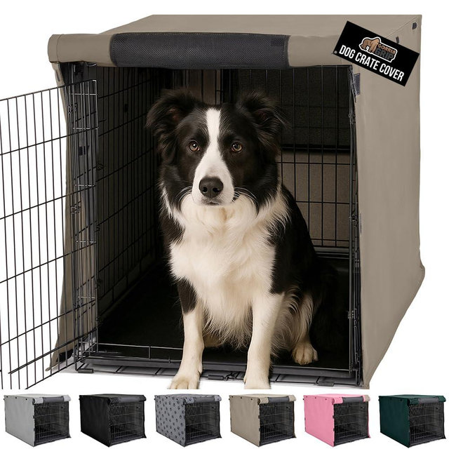 GORILLA GRIP Dog Crate Covers Compatible with Amazon Basics Dog Crates, All Sides Open, Privacy Cover Fits 36" Wire Kennel, Breathable Mesh Windows, Light Reducing Puppy Training Cage Topper, Taupe