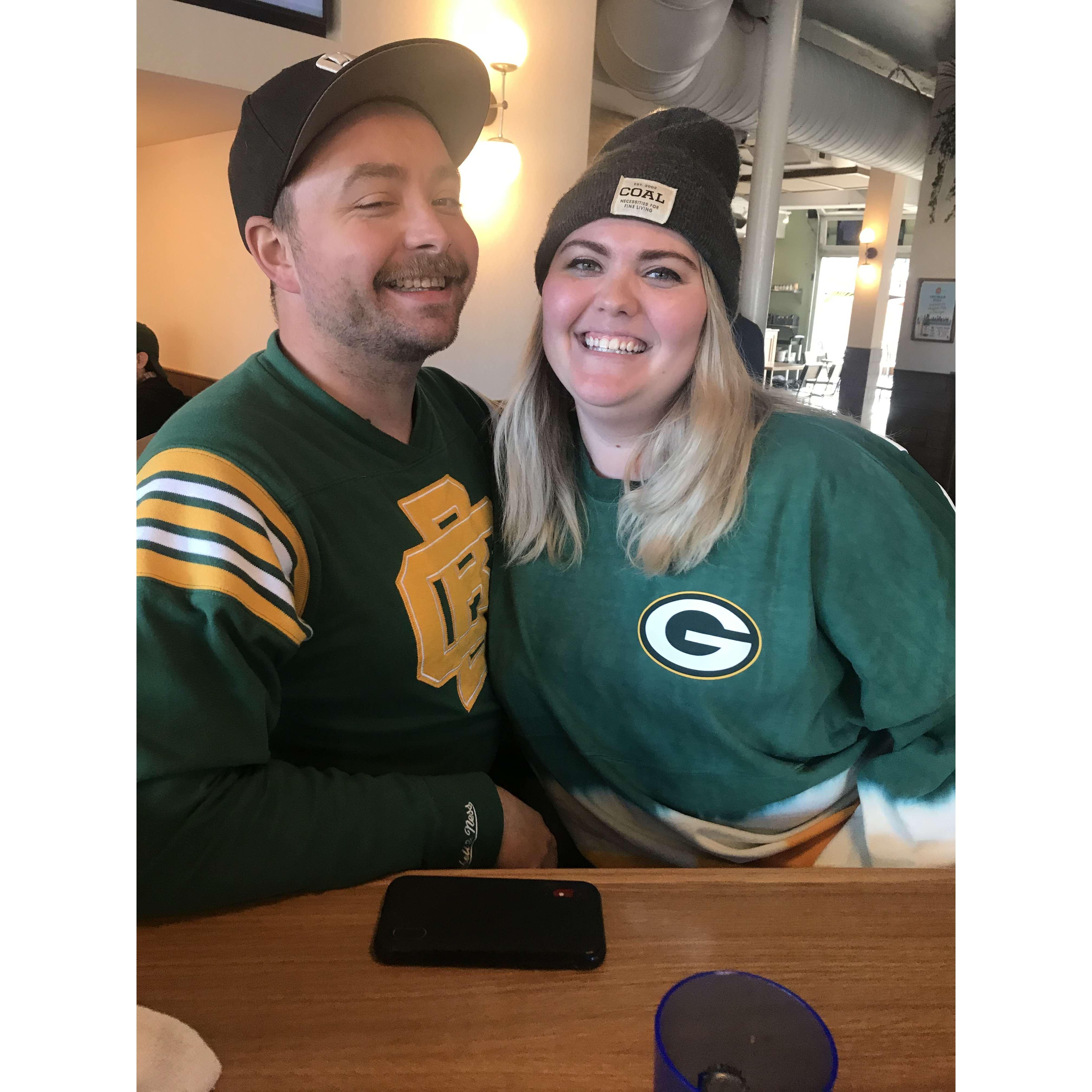 September 2020. The first of many, many, many Packers games Jay dragged Abby along to.