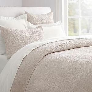 Belgian Flax Linen Floral Stitch Quilt, King/Cal. King, Natural