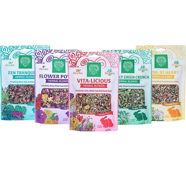 Small Pet Select - Herbal Sampler, Natural Herbal Treats for Rabbits, Guinea Pigs, and Other Small Animals, Five Flavors, 2.5oz Each