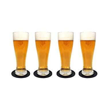 Nucleated Pilsner Craft Beer Glasses Set, Brimley 16oz Beer Drinking Set of 4 with Silicone Drink Coasters