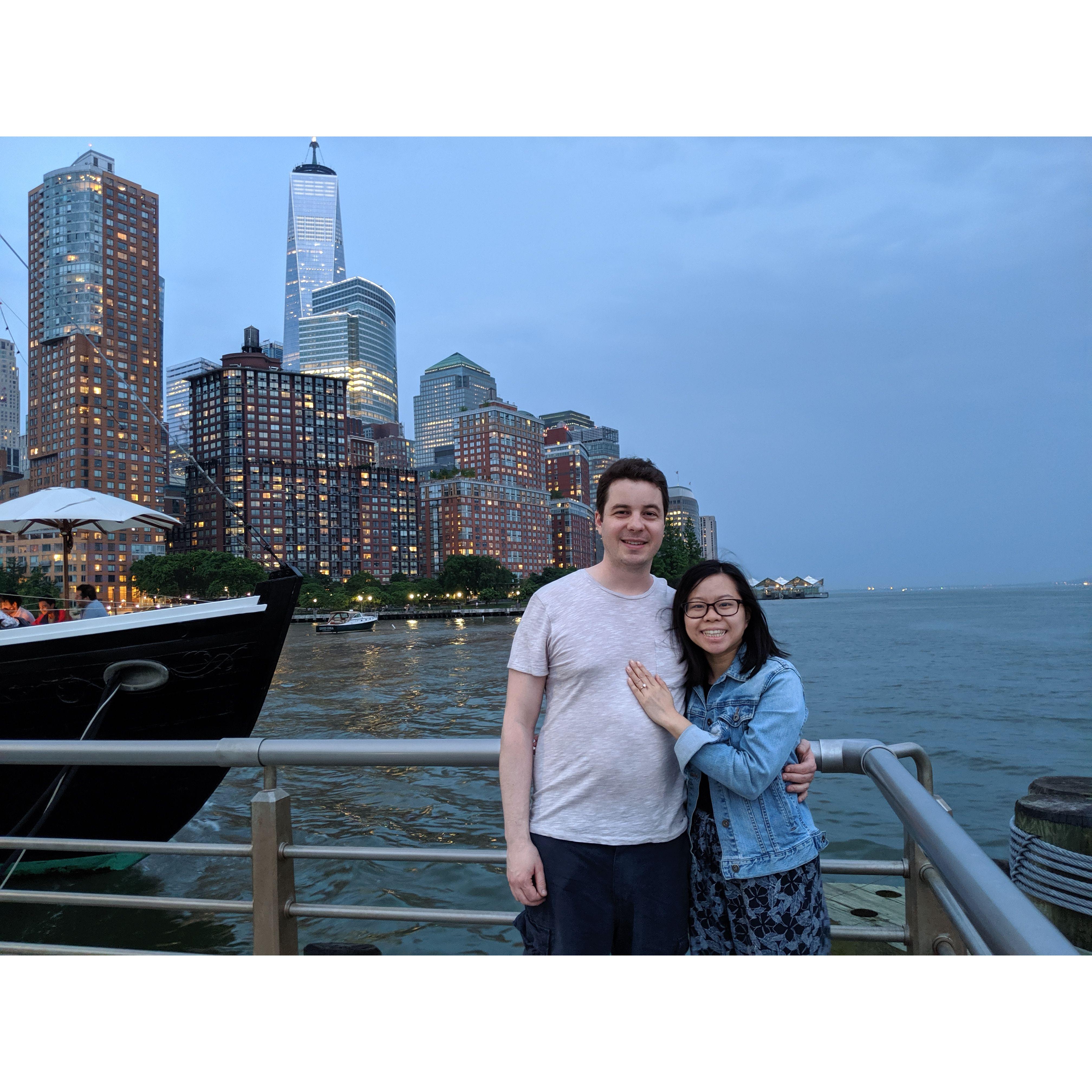 The day she said 'yes!'. At Pier 25 in Manhattan. June 2, 2019.