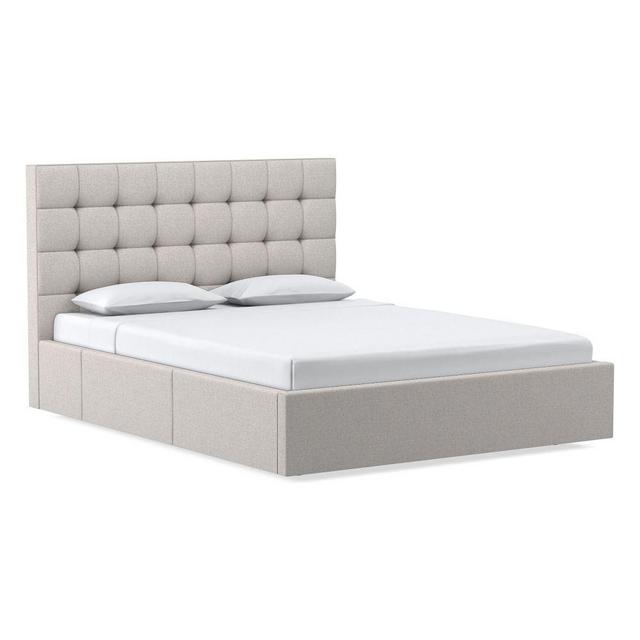 Emmett Grid Tufting, Side Storage Bed, King, PCL, Dove, No-Show Leg
