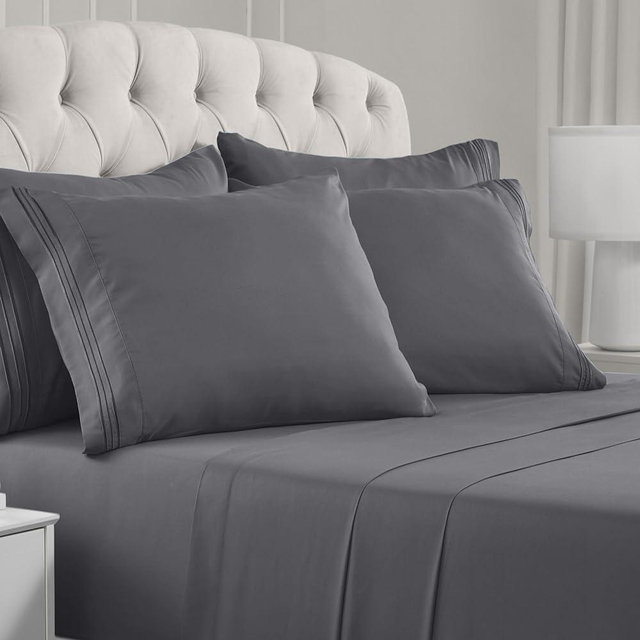Mellanni King Sheets - 6 Piece Iconic Collection Bedding Sheets & Pillowcases - Hotel Luxury, Ultra Soft, Cooling Bed Sheets - Deep Pocket up to 16" - 6 PC (King, Gray w/Extra Pillow Cases)