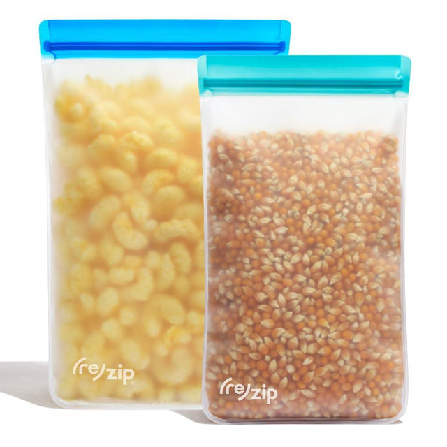 ​(re) zip Reusable Kitchen and Pantry Food Storage Bags – 2-Piece BPA-Free Leakproof Organization for Snacks, Chips, Cereal, Dry Goods – Airtight, Freezer and Dishwasher Safe, Aqua & Cobalt