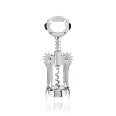 True Foil Cutting Winged Corkscrew with Built-In Foil Cutter and Bottle Opener, Metal Wine Key Self Centering Worm, Silver, Set of 1