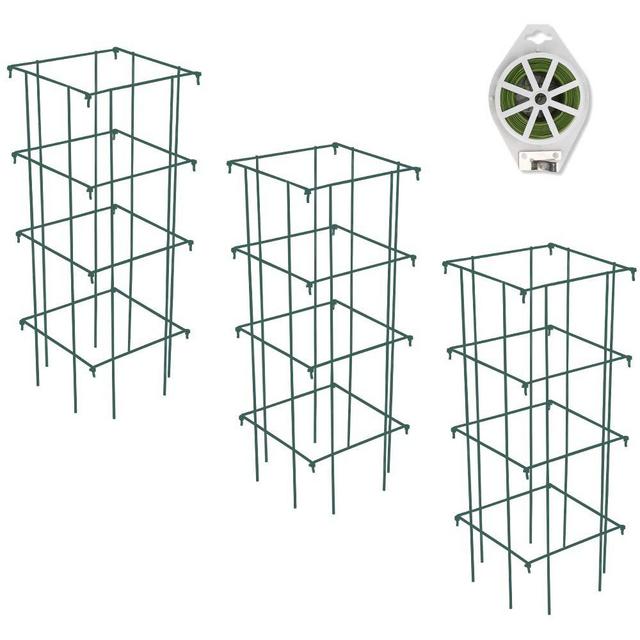 GROWNEER 3 Packs 39 Inches Square Folding Tomato Cages Plant Support Stake Tower with 328 Feet Twist Ties, for Tomato Plants, Eggplants, Cucumber, Climbing Plants and More