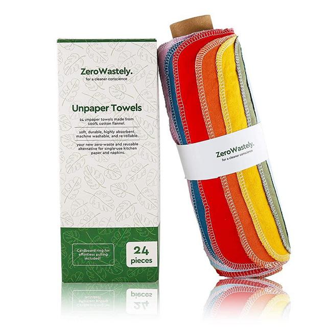 ZeroWaste'ly Unpaper Towels w/o Snaps - 24 Reusable Paper Towels Washable Roll - 100% Cotton, Super Soft, Highly Absorbent, Made To Last - Cut Back & Waste Less with our Cloth Paper Towels!