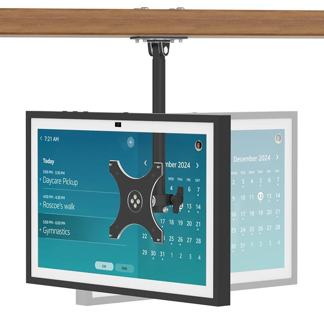 Almoz Under Cabinet Mount for Echo Show 15, Height Adjustable Stand, Wide Range of Motion, Keeps Counters Clear, Tilt and Swivel Mount for All Show 15 Generations, Also Fits Show 21 (Height-Black)