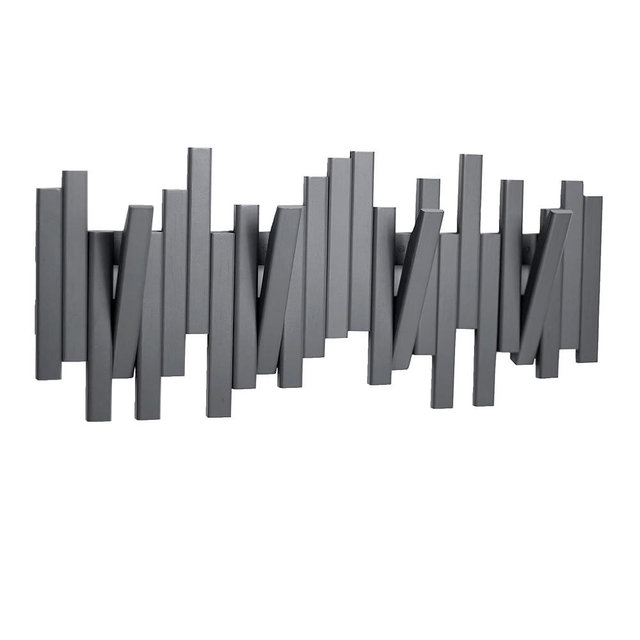 MinBoo Bamboo Multi Hook Coat Rack Modern, Unique, Space-Saving Coat Hanger with 4 Flip-Down Hooks for Hanging Scarves, Key, Hat, Umbrella and More, Gray