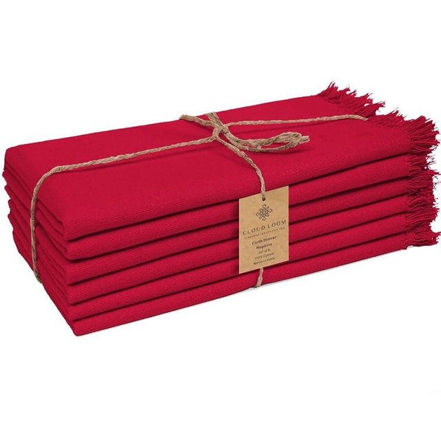 CLOUDLOOM Set of 6 Dinner Napkins Fringes 100% Cotton - Soft Durable Reusable - Perfect for Dining Weddings Parties Holidays Easter and Everyday Use Table Napkins - 20x20 Inch Cotton Napkins Red