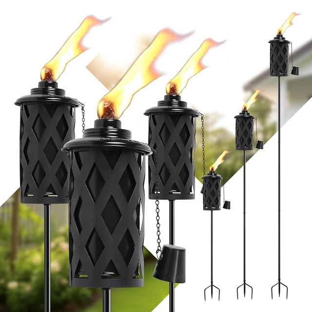 SNOGSWOG Citronella Torches for Outside Set of 6, Black16 Oz Outdoor Garden Torches with 3-Prong Grounded Stake, 59 Inch Metal Torch for Garden Décor, Outside Torches for Backyard, Garden, Patio