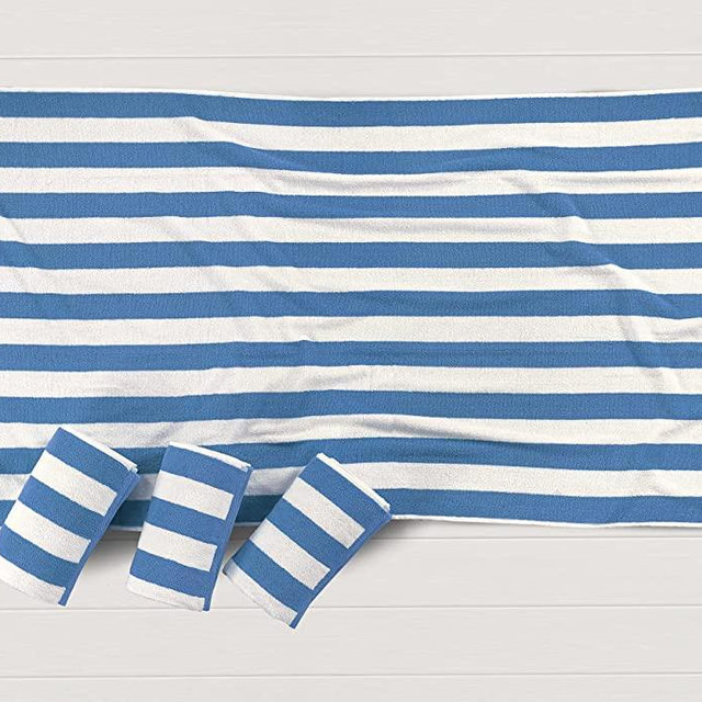 LANE LINEN 100% Cotton Beach Towel with Bag Towels 4 Pack 36"x72" Bath Cabana Stripe Pool Highly Absorbent Large Travel - Light Blue
