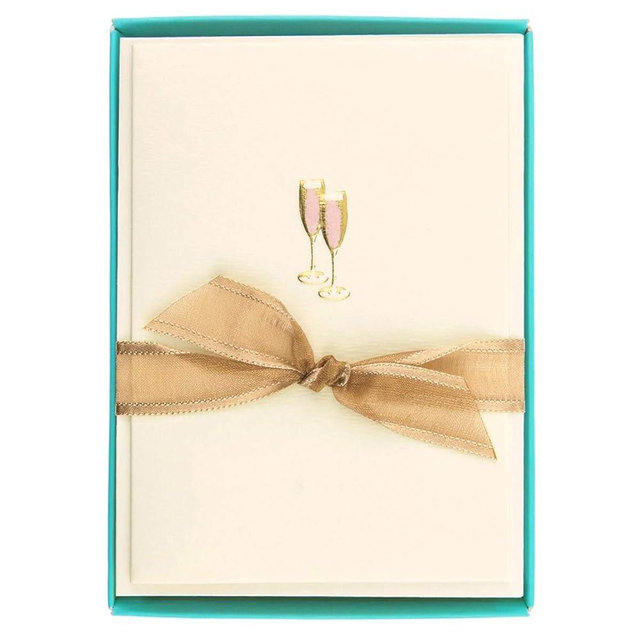 Graphique Pink Champagne La Petite Presse Boxed Notecards - 10 Embellished Gold Foil Champagne Blank Cards with Matching Envelopes, 3.25" x 4.75"